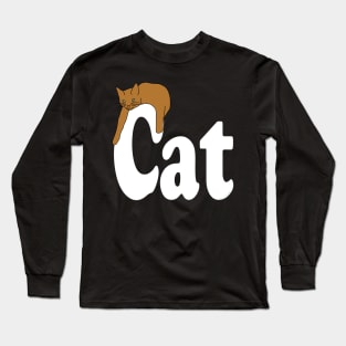 Cat Draped White Text Long Sleeve T-Shirt